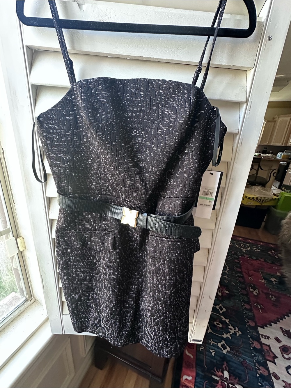 BCBG Black Textured Mini Dress with Belt Detail